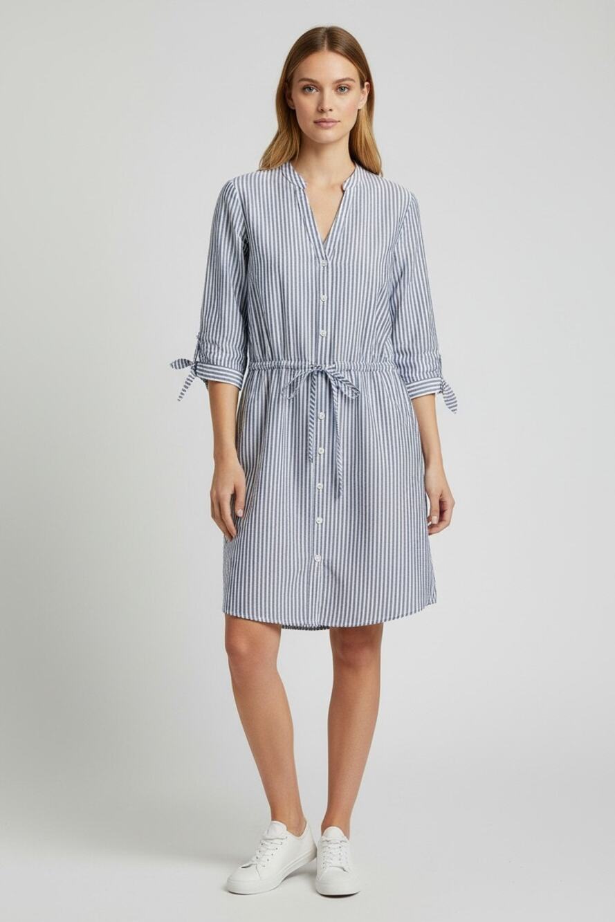 Abercrombie & Fitch Blue White Striped Linen Button Front Mini Shirt Dress Sz XL